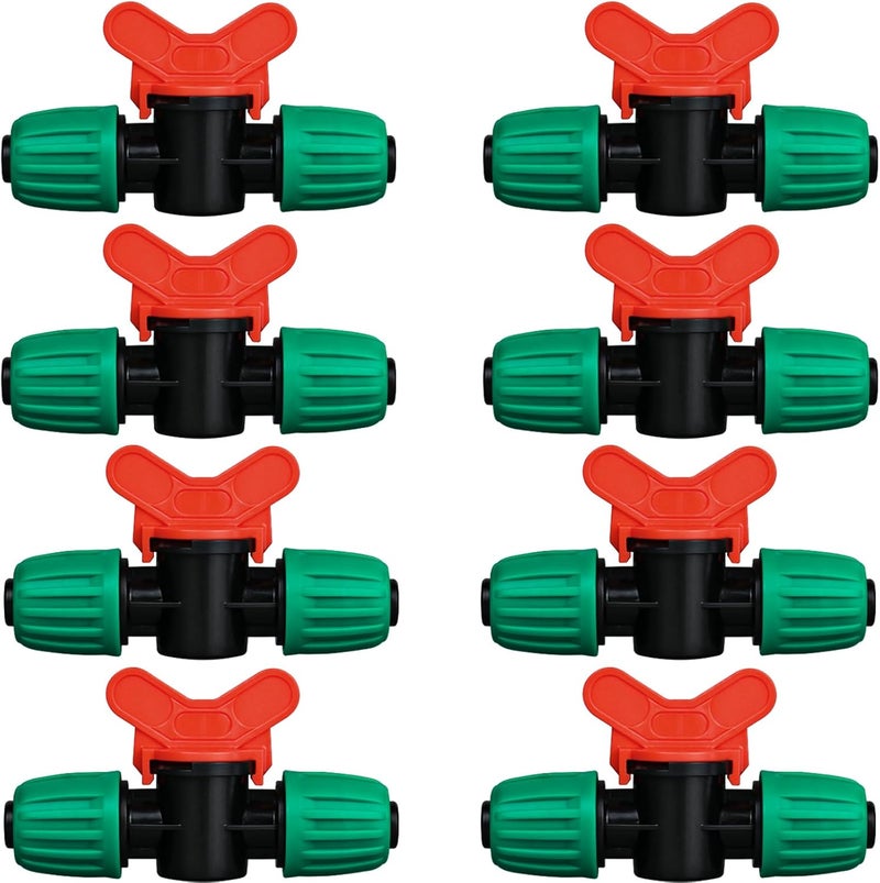 JAYEE 8 Pcs Drip Irrigation Fittings Switch Valve 1/2 Inch, In-Line Barbed Lock Switch Valves For 1/2 Inch Drip Tubing (0.60"-0.63" OD), Shut Off On Valve Drip Line Parts For Garden Sprinkler Systems - Image 1